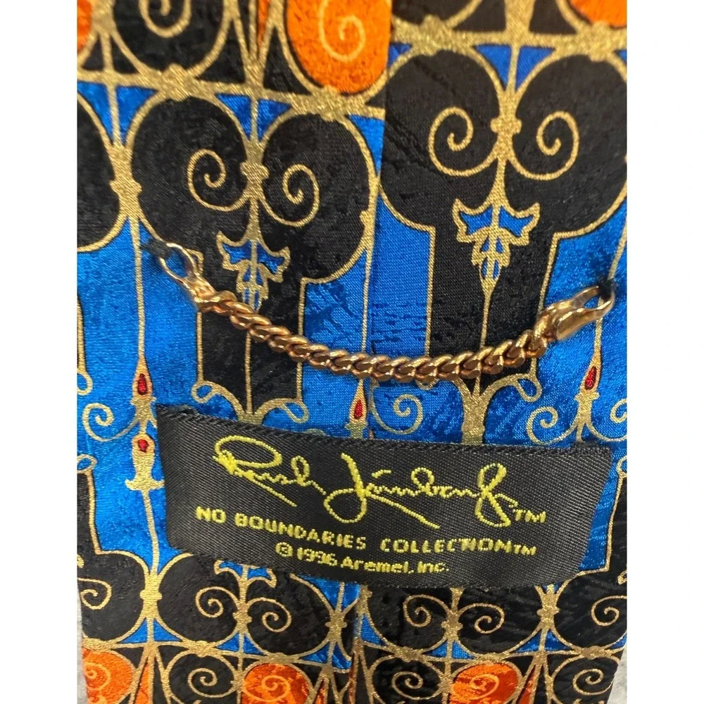 VTG Rush Limbaugh Tie‎ Gold Red Black Blue Silk USA Made 90s Gothic Scroll